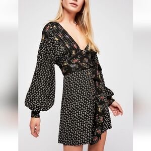 Free People Wonderland Printed Mini Dress Size XS Black